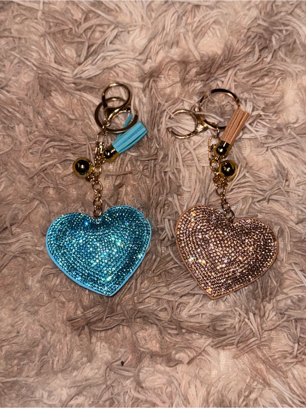 Set of 2 Rhinestone Heart Bag Charms – Blue & Gold
